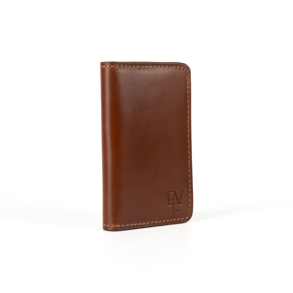 Minimal Card Holder, Rosata Tan, closed, seen at an angle to show its slim profile.